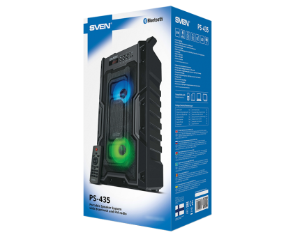 Колонка SVEN PS-435 Black (20W, TWS, Bluetooth, FM, USB, microSD, LED-display, RC, 2x2000mA*h)