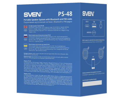 Колонка SVEN PS-48 Black (5 Вт, TWS, Bluetooth, FM, USB, microSD, 500мА*ч)
