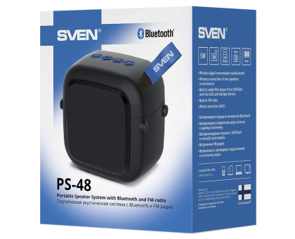 Колонка SVEN PS-48 Black (5 Вт, TWS, Bluetooth, FM, USB, microSD, 500мА*ч)