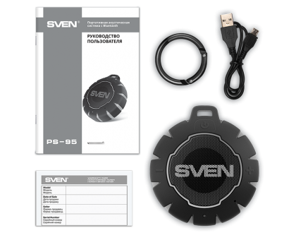 Колонка SVEN PS-95 Black (7 Вт, Waterproof (IPx7), TWS, Bluetooth, 1000мА*ч) Колонка SVEN PS-95 Black (7 Вт, Waterproof (IPx7), TWS, Bluetooth, 1000мА*ч)