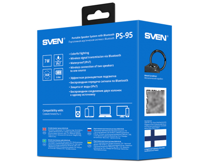 Колонка SVEN PS-95 Black (7 Вт, Waterproof (IPx7), TWS, Bluetooth, 1000мА*ч) Колонка SVEN PS-95 Black (7 Вт, Waterproof (IPx7), TWS, Bluetooth, 1000мА*ч)