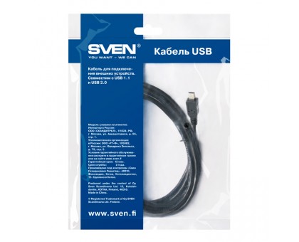 Кабель SVEN USB 2.0 AM-miniB 5P (интерфейсный) 1.8m Кабель SVEN USB 2.0 AM-miniB 5P (интерфейсный) 1.8m