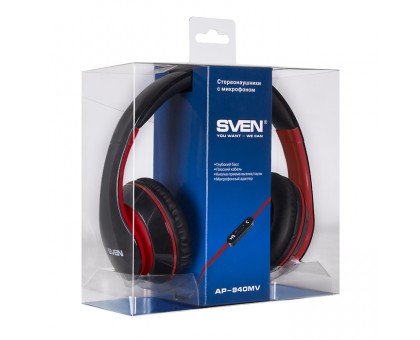 Навушники SVEN AP-940MV з мікрофоном чорно-червоні 4pin + PC Навушники SVEN AP-940MV з мікрофоном чорно-червоні 4pin + PC