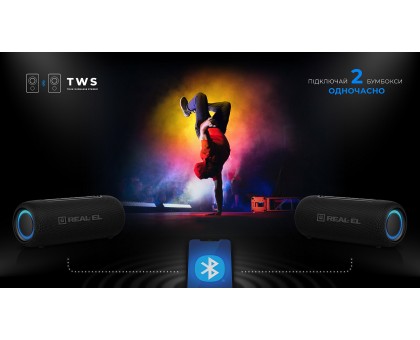 Колонка REAL-EL X-715 Black (10Вт, Bluetooth, USB, RGB, TWS, Type C, 2000мА*год)