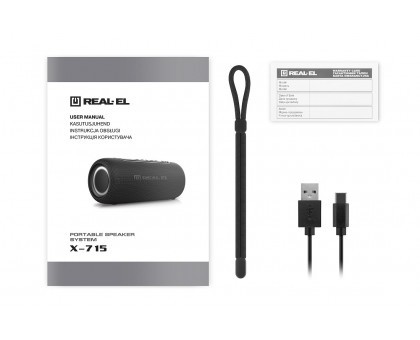 Колонка REAL-EL X-715 Black (10Вт, Bluetooth, USB, RGB, TWS, Type C, 2000мА*год)