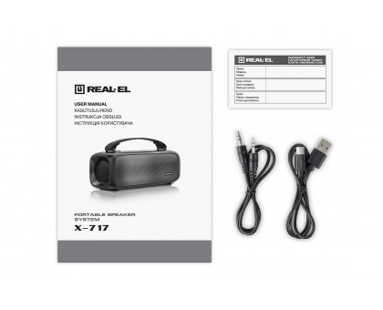 Колонка REAL-EL X-717 Black (8Вт, Bluetooth, USB, AUX, RGB, TWS, Type C, 1500мА*год) Колонка REAL-EL X-717 Black (8Вт, Bluetooth, USB, AUX, RGB, TWS, Type C, 1500мА*год)