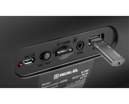Колонка REAL-EL X-727 Black (bluetooth, подсветка, TWS, USB, Micro SD, handsfree) Колонка REAL-EL X-727 Black (bluetooth, подсветка, TWS, USB, Micro SD, handsfree)