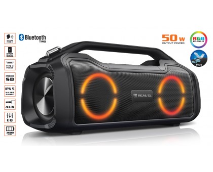 Колонка REAL-EL X-747 Black (50Вт, Bluetooth, AUX, microSD, 2х3600мА*год) Колонка REAL-EL X-747 Black (50Вт, Bluetooth, AUX, microSD, 2х3600мА*год)