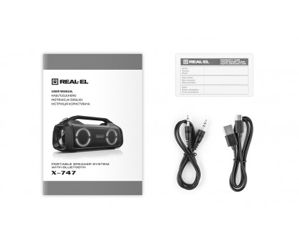 Колонка REAL-EL X-747 Black (50Вт, Bluetooth, AUX, microSD, 2х3600мА*год) Колонка REAL-EL X-747 Black (50Вт, Bluetooth, AUX, microSD, 2х3600мА*год)