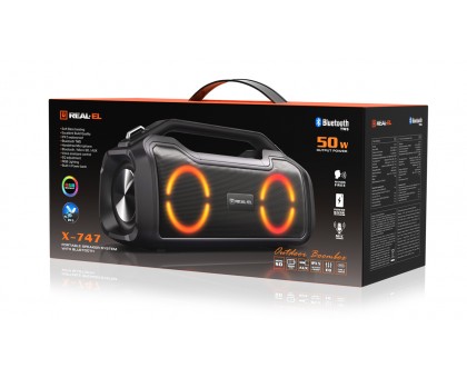 Колонка REAL-EL X-747 Black (50Вт, Bluetooth, AUX, microSD, 2х3600мА*год) Колонка REAL-EL X-747 Black (50Вт, Bluetooth, AUX, microSD, 2х3600мА*год)