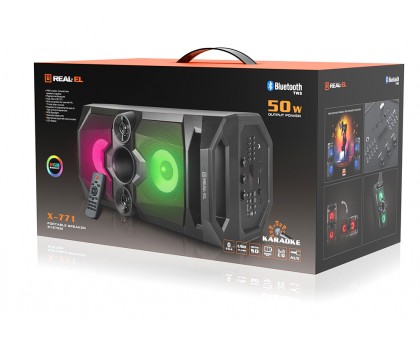 Колонка REAL-EL X-771 Black (50Вт,Bluetooth,USB,microSD,AUX,8000mA)