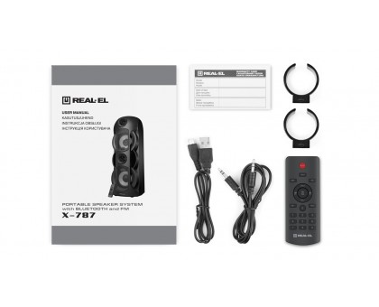 Колонка REAL-EL X-787 Black (80Вт, bluetooth, підсвічування, TWS, USB, Micro SD, пульт ДК) Колонка REAL-EL X-787 Black (80Вт, bluetooth, підсвічування, TWS, USB, Micro SD, пульт ДК)