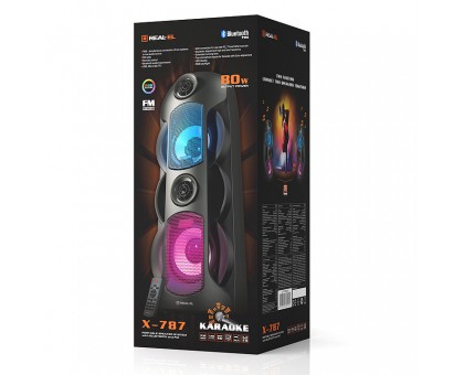 Колонка REAL-EL X-787 Black (80Вт, bluetooth, підсвічування, TWS, USB, Micro SD, пульт ДК) Колонка REAL-EL X-787 Black (80Вт, bluetooth, підсвічування, TWS, USB, Micro SD, пульт ДК)
