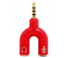 Адаптер SSE Audio 3.5mm M 4pin - 2x3.5mm F 3pin червоний