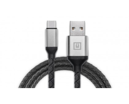 Кабель REAL-EL Premium USB A - Type C Leather 1m чорний-срібло Кабель REAL-EL Premium USB A - Type C Leather 1m чорний-срібло