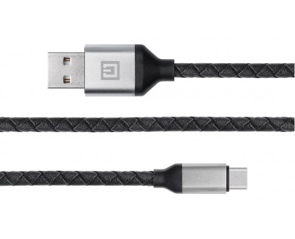 Кабель REAL-EL Premium USB A - Type C Leather 1m чорний-срібло Кабель REAL-EL Premium USB A - Type C Leather 1m чорний-срібло