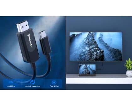Кабель REAL-EL CHD-180 Type C- HDMI 4K 60Hz чорний Кабель REAL-EL CHD-180 Type C- HDMI 4K 60Hz чорний