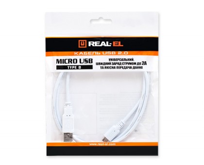 Кабель REAL-EL USB2.0 microUSB type B 1m білий Кабель REAL-EL USB2.0 microUSB type B 1m білий