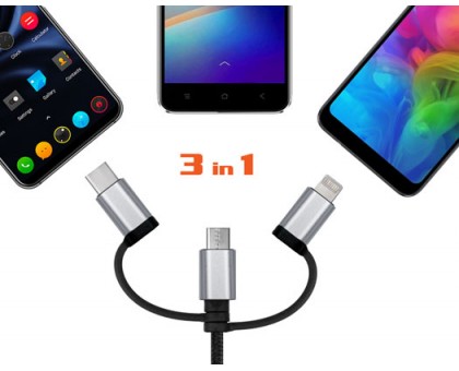 Кабель REAL-EL USB 2.0 Premium AM - 3in1 1m чорний Кабель REAL-EL USB 2.0 Premium AM - 3in1 1m чорний