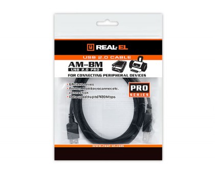 Кабель REAL-EL USB 2.0 Pro AM-BM (інтерфейсний) 3m чорний