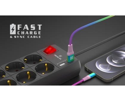 Кабель REAL-EL MFI USB A - Lightning Rainbow 1m Кабель REAL-EL MFI USB A - Lightning Rainbow 1m