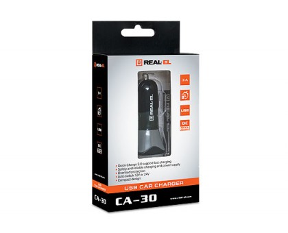 Зарядний пристрій REAL-EL CA-30 USB автомобільний Quick Charge 3 Зарядний пристрій REAL-EL CA-30 USB автомобільний Quick Charge 3
