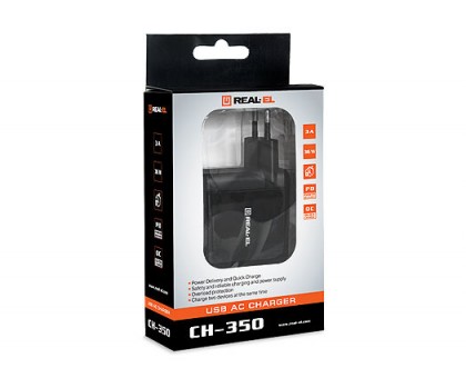 Зарядний пристрій REAL-EL CH-350 USB (USB, Type-C + Quick Charge 3) Зарядний пристрій REAL-EL CH-350 USB (USB, Type-C + Quick Charge 3)