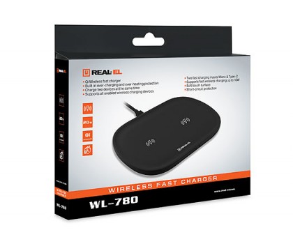 Зарядний пристрій REAL-EL WL-780 бездротовий швидкий на два пристрої Зарядний пристрій REAL-EL WL-780 бездротовий швидкий на два пристрої