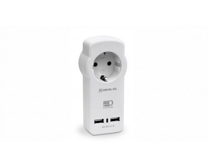 Зарядний USB-пристрій з розеткою REAL-EL CS-30 білий Зарядний USB-пристрій з розеткою REAL-EL CS-30 білий