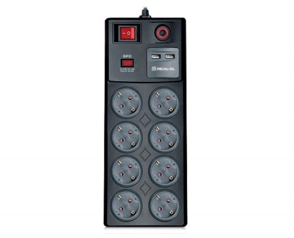 Фільтр-подовжувач REAL-EL RS-8F USB CHARGE 3m чорний