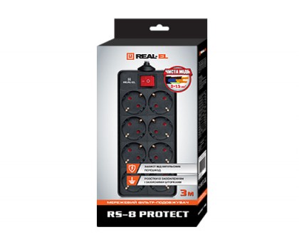 Фільтр-подовжувач REAL-EL RS-8 PROTECT 1.8m чорний уцінка Фільтр-подовжувач REAL-EL RS-8 PROTECT 1.8m чорний уцінка