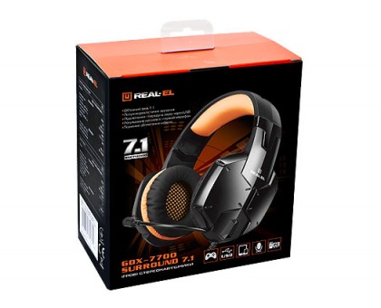 Навушники REAL-EL GDX-7700 SURROUND 7.1 black-orange ігрові з мікрофоном USB Навушники REAL-EL GDX-7700 SURROUND 7.1 black-orange ігрові з мікрофоном USB