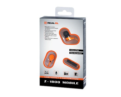 Навушники REAL-EL Z-1800 Mobile з мікрофоном 4pin Навушники REAL-EL Z-1800 Mobile з мікрофоном 4pin