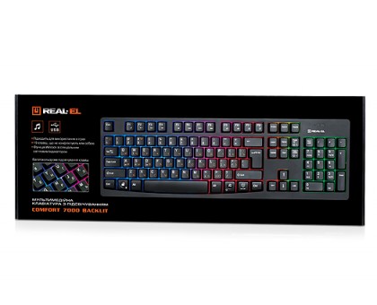 Клавіатура REAL-EL Comfort 7000 Backlit USB ігрова з підсвічуванням