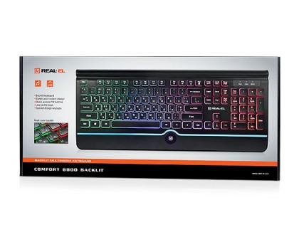 Клавіатура REAL-EL Comfort 8000 Backlit USB чорна з підсвічуванням