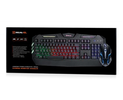 Комплект клавіатура+мишка REAL-EL Gaming 9500 Kit Backlit ігрові з підсвічуванням Комплект клавіатура+мишка REAL-EL Gaming 9500 Kit Backlit ігрові з підсвічуванням