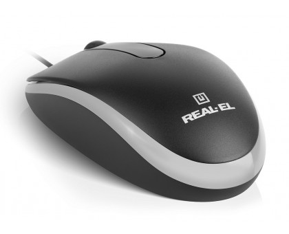 Мишка REAL-EL RM-217 USB, безшумні кнопки, колір чорний+сірий Мишка REAL-EL RM-217 USB, безшумні кнопки, колір чорний+сірий