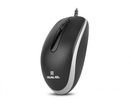 Мишка REAL-EL RM-217 USB, безшумні кнопки, колір чорний+сірий Мишка REAL-EL RM-217 USB, безшумні кнопки, колір чорний+сірий