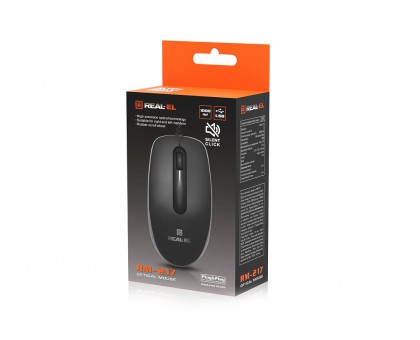 Мишка REAL-EL RM-217 USB, безшумні кнопки, колір чорний+сірий Мишка REAL-EL RM-217 USB, безшумні кнопки, колір чорний+сірий