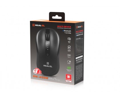 Мишка REAL-EL RM-450W (бездротова Bluetooth / 2.4 ГГц, з акумулятором та мультипідключенням) Мишка REAL-EL RM-450W (бездротова Bluetooth / 2.4 ГГц, з акумулятором та мультипідключенням)