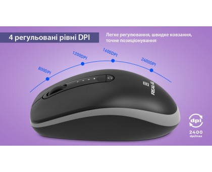 Мишка REAL-EL RM-455W УЦІНКА (бездротова Bluetooth / 2.4 ГГц, з акумулятором та мультипідключенням) Мишка REAL-EL RM-455W УЦІНКА (бездротова Bluetooth / 2.4 ГГц, з акумулятором та мультипідключенням)