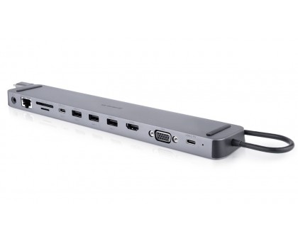 Type C мультифункціональна док-станція REAL-EL CQ-1000 (3×USB A 3.1, USB-C, HDMI, RJ45, audio 3.5 mm, SD/TF, VGA, USB-C PD)