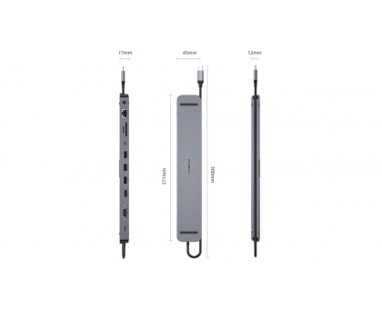 Type C мультифункціональна док-станція REAL-EL CQ-1000 (3×USB A 3.1, USB-C, HDMI, RJ45, audio 3.5 mm, SD/TF, VGA, USB-C PD)