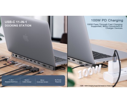 Type C мультифункціональна док-станція REAL-EL CQ-1000 (3×USB A 3.1, USB-C, HDMI, RJ45, audio 3.5 mm, SD/TF, VGA, USB-C PD)