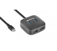 USB концентратор REAL-EL CQ-407, Type-C, 4 порта USB 3.0, чорний
