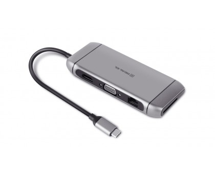 Type C мультифункциональная док-станция REAL-EL CQ-900 (3×USB A 3.0, HDMI, RJ45, SD, micro SD/TF, VGA,Type C)