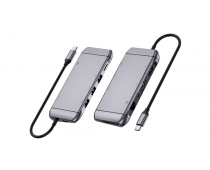 Type C мультифункциональная док-станция REAL-EL CQ-900 (3×USB A 3.0, HDMI, RJ45, SD, micro SD/TF, VGA,Type C)