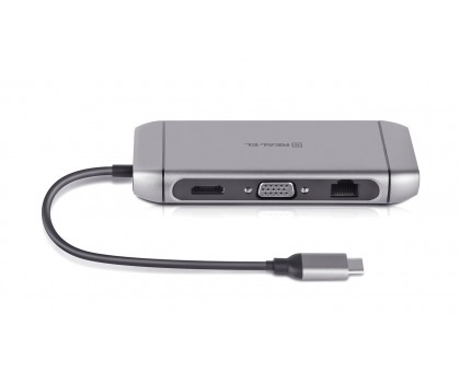 Type C мультифункциональная док-станция REAL-EL CQ-900 (3×USB A 3.0, HDMI, RJ45, SD, micro SD/TF, VGA,Type C)