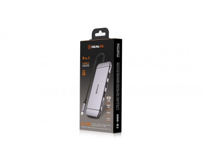 Type C мультифункциональная док-станция REAL-EL CQ-900 (3×USB A 3.0, HDMI, RJ45, SD, micro SD/TF, VGA,Type C)