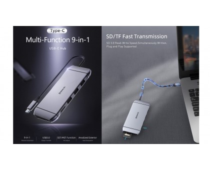 Type C мультифункциональная док-станция REAL-EL CQ-900 (3×USB A 3.0, HDMI, RJ45, SD, micro SD/TF, VGA,Type C)